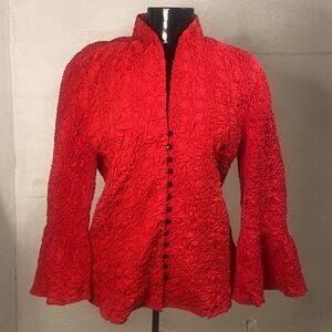 3/$15 GO Silk NWT vintage button down flare crinkle textured blouse top